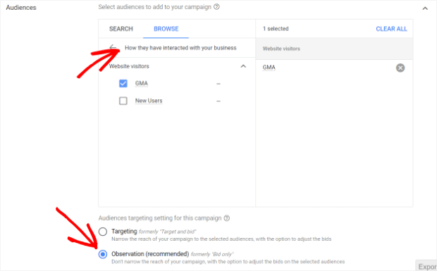 search-ads-audience - OptinMonster find the remarketing list you want to use