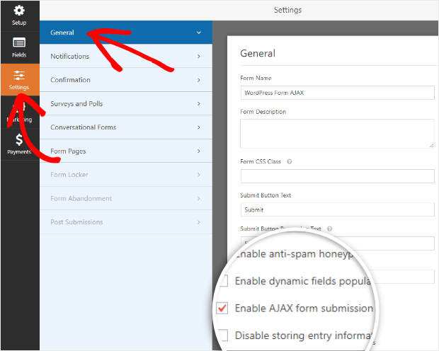 enable-ajax-form-submission - OptinMonster enable wordpress form ajax submission