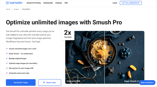 smush pro wordpress business plugin homepage