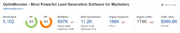 optinmonster domain rating from ahrefs