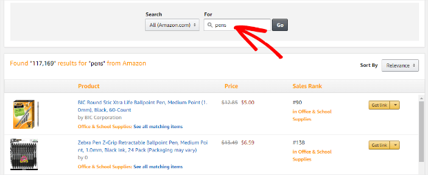 amazon affiliate program product search pens