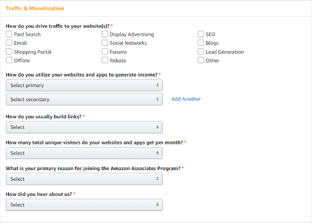 amazon affiliate program traffic and monetization