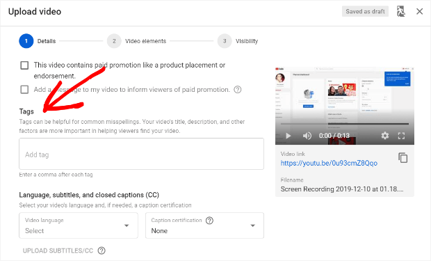 youtube add tags