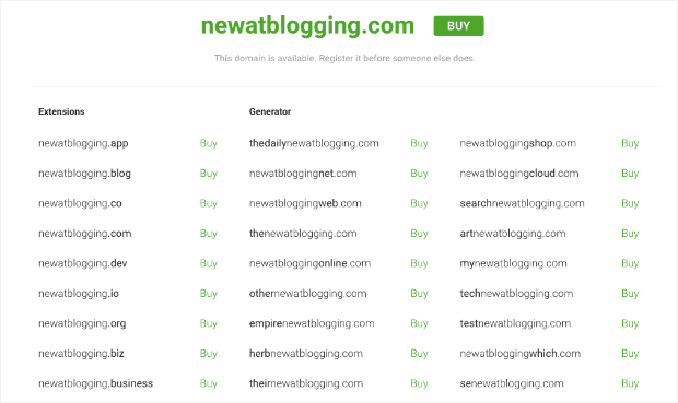 Nuovo nei nomi dei siti di blog