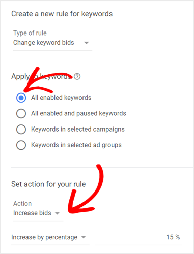 Erstellen einer neuen Regel für Keywords in Google-Anzeigen