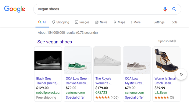 esempio di annunci commerciali di Google
