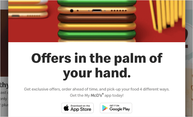 McDonalds Popup per l'interazione mobile