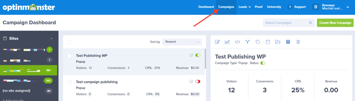 campaign-dashboard - OptinMonster Navigate to the Campaign Dashboard