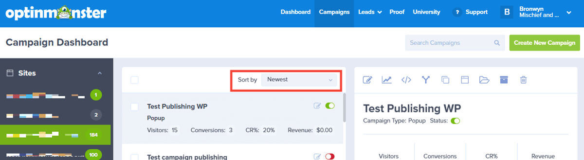 sort-by-campaign - OptinMonster Sort by preferred preference