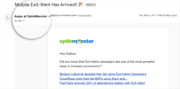Angie from OptinMonster accurate from email