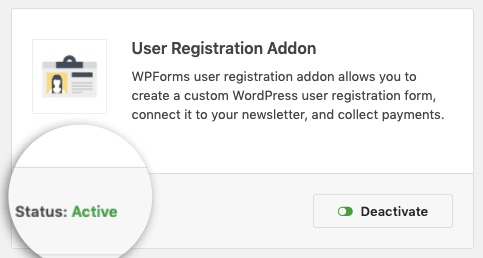 Status Active for User Registration Addon min