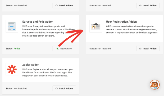 User Registration Addon option in WPForms min