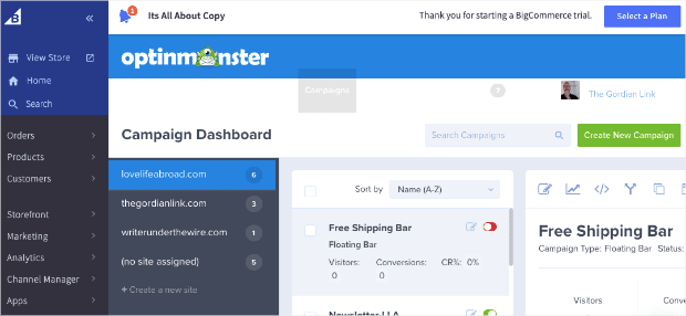 BigCommerce Dashboard With OptinMonster min