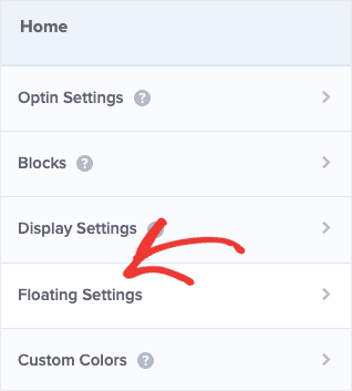 Floating settings from OM homepage