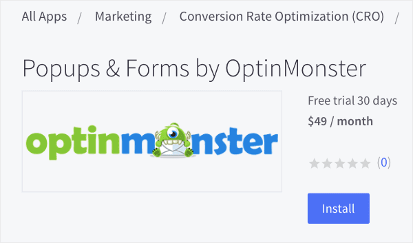 OptinMonster app click Install for BigCommerce min