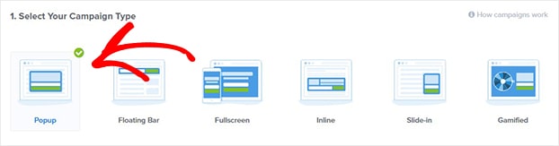 Choose OptinMonster Campaign Type