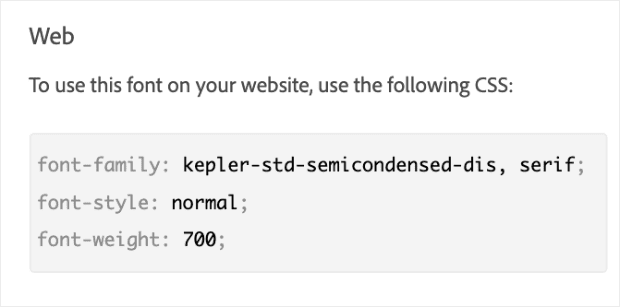 Closeup of CSS code from adobe fonts-min - OptinMonster Closeup of CSS code from adobe fonts min