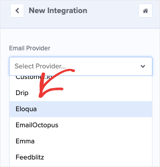 Eloqua from integrations menu