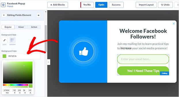 Liked Template button color - OptinMonster