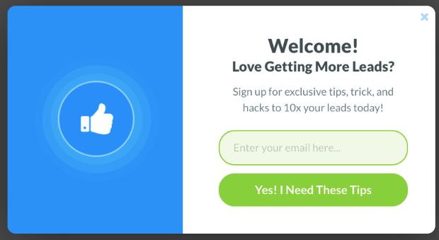 popup welcome message example