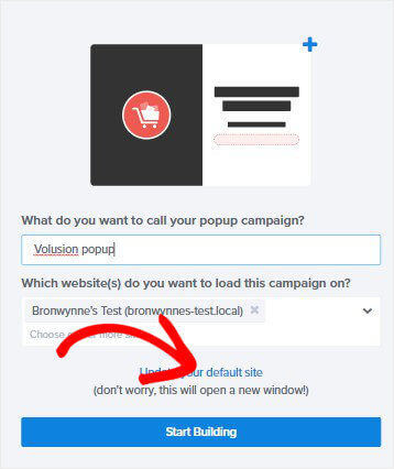 Start Building Volusion popup