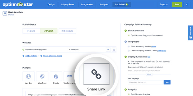 You can copy your shareable MonsterLink URL from the Share Link tab in the campaign builder.