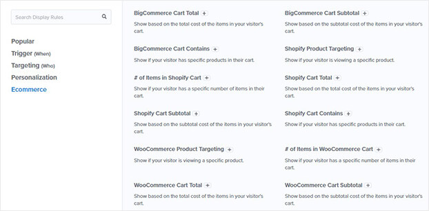 OptinMonster eCommerce display rules_
