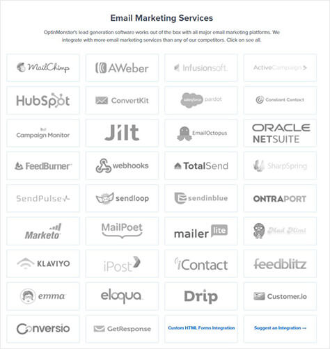 OptinMonster email integrations