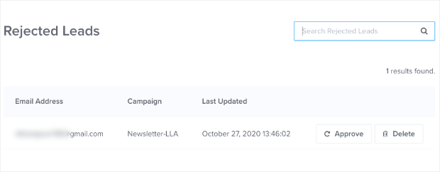 Rejected Leads in OptinMonster lead verification