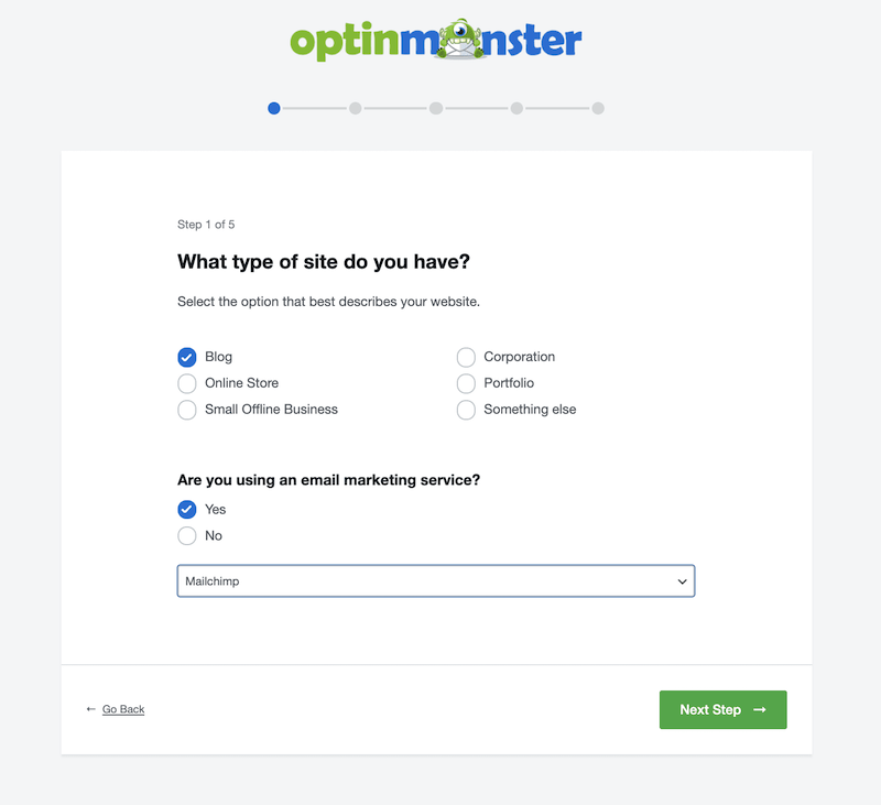 Tell OptinMonster about your website and business.