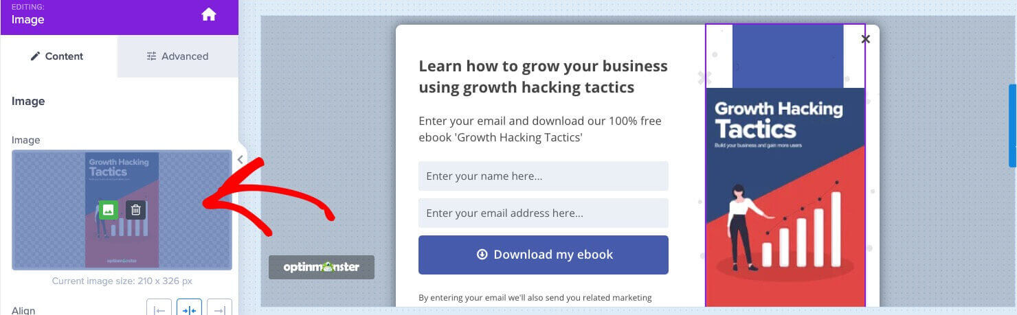 optinmonster-change-image - OptinMonster Click on the image in the campaign, and then use the click on the image icon in the left sidebar