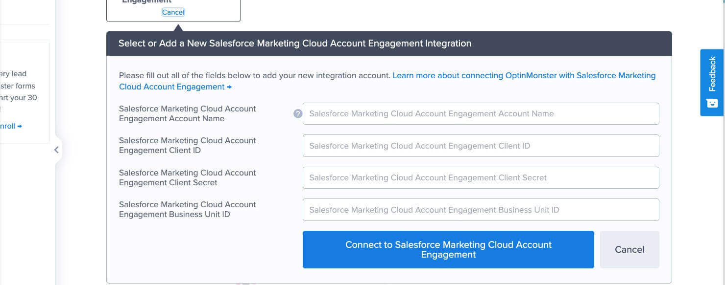 optinmonster-salesforce-mcae-integration-form - OptinMonster Enter your information in the integration form
