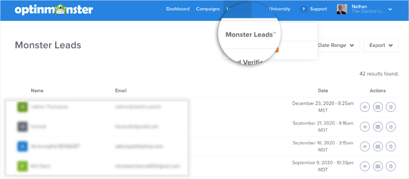 monster leads in the optinmonster dashboard