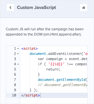 add custom javascript to optinmonster campaign