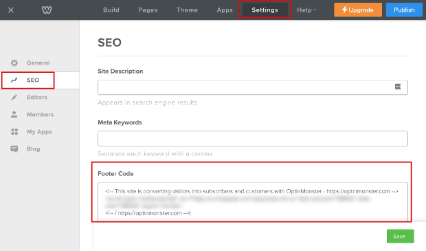 Add footer code in seo settings Weebly - OptinMonster Add footer code in seo settings Weebly