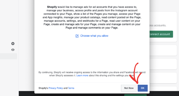confirm facebook access to your store