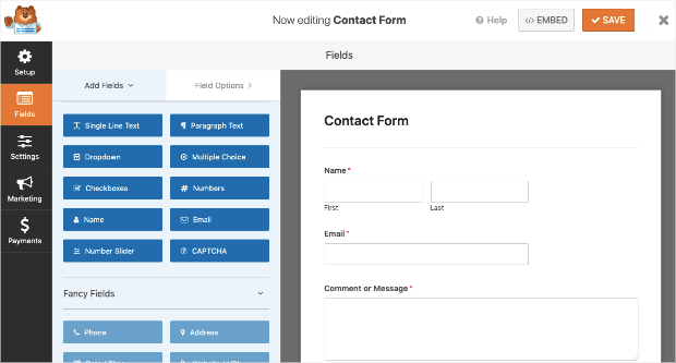 contact form template in wpforms - OptinMonster contact form template in wpforms