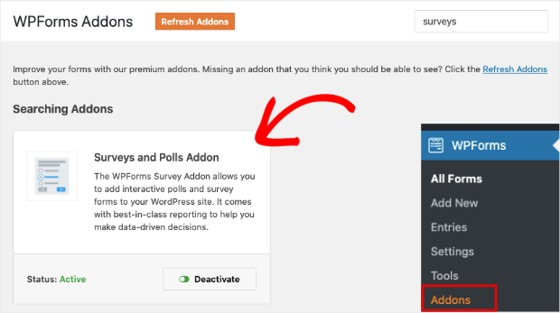 add survey and polls addons to wpforms