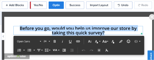 change text in exit survey popup