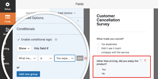 conditional logic for customer cancellation - OptinMonster