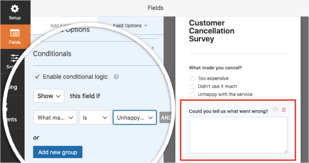 conditional logic for unhappy customer cancellation - OptinMonster conditional logic for unhappy customer cancellation