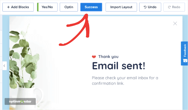 modify the succes view - OptinMonster modify the succes view