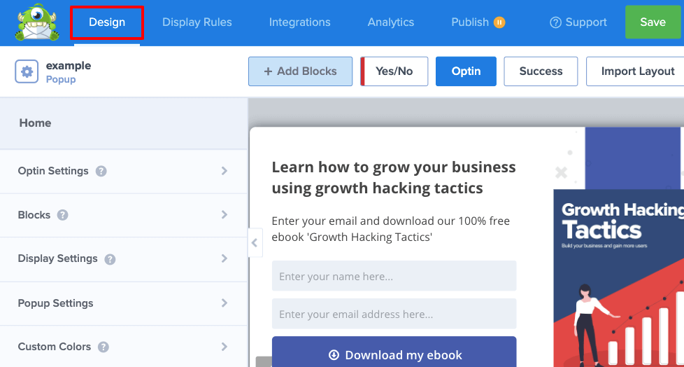 OptinMonster design tab - OptinMonster OptinMonster design tab