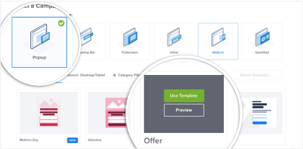 popup offer template in optinmonster