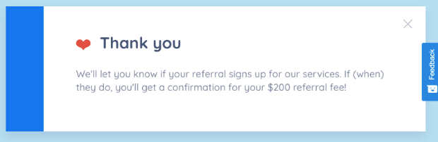 success view for refer a friend form - OptinMonster success view for refer a friend form