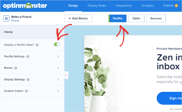 yes no view activation - OptinMonster yes no view activation