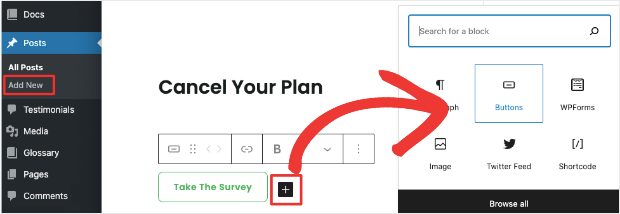 add a button in block editor - OptinMonster add a button in block editor