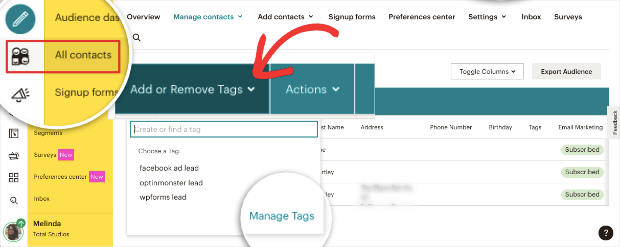 add or remove tags in mailchimp