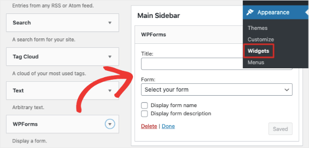 add wpforms contact form to sidebar