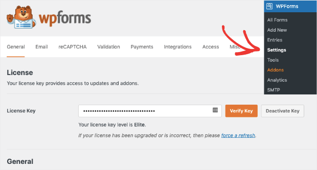 enter license key in settings - OptinMonster enter license key in settings